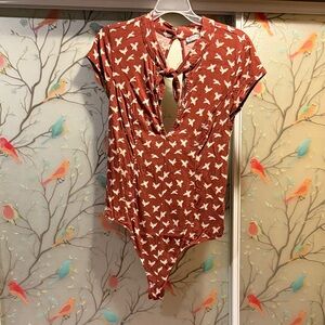Free People Rust Bird Print Bodysuit